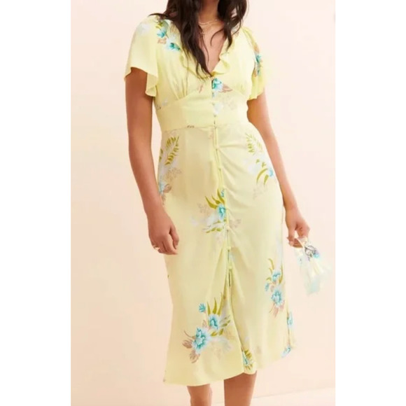 Urban Outfitters Size Medium Heartmelter Floral Midi Party Dress - Yellow Button - Picture 2 of 15